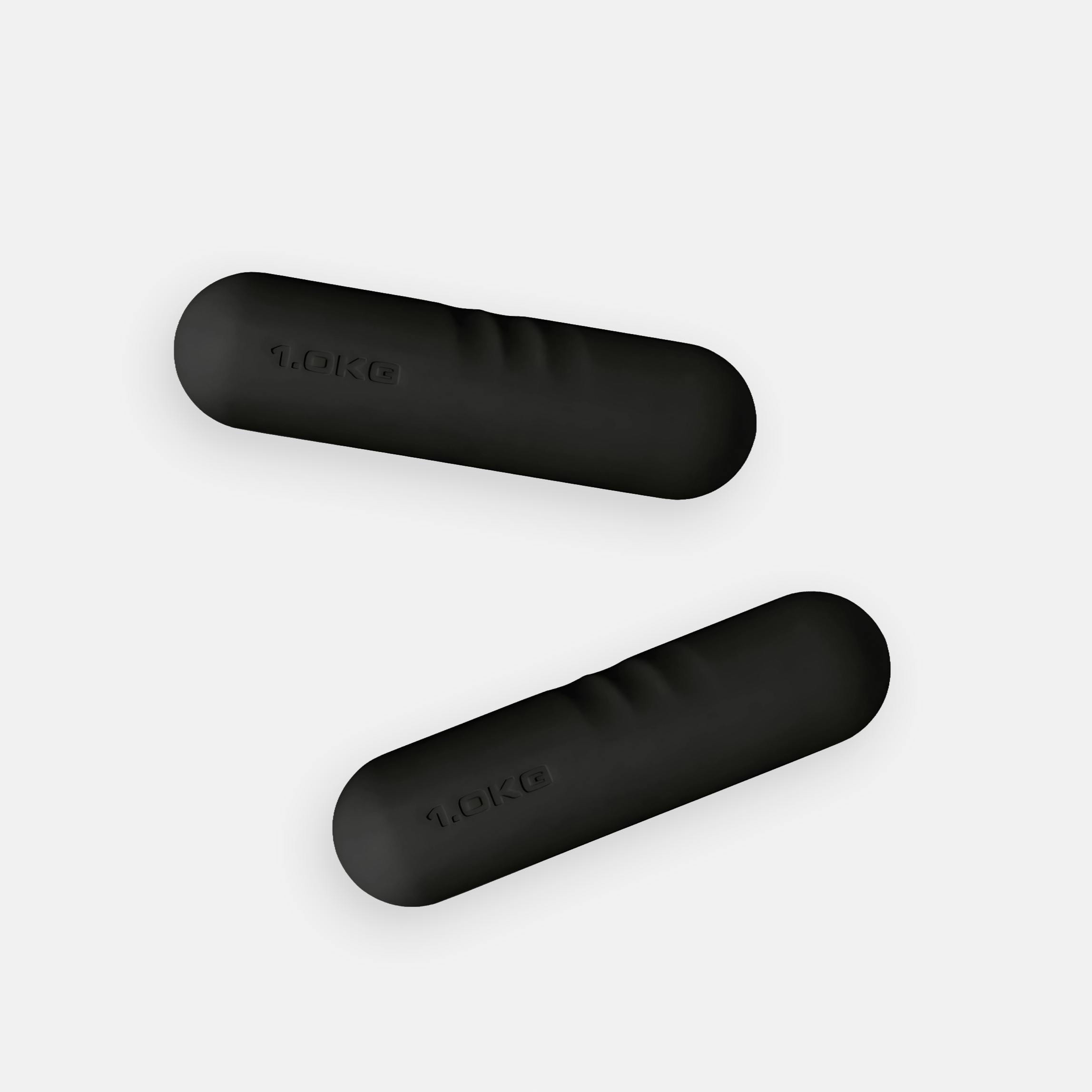 1 kg musta värvi hantlipaar mati viimistlusega, mõeldud kergeteks jõutreeninguteks ja koduseks treeninguks